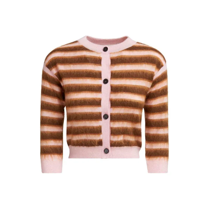 MARNI Striped Brushed Wool Cardigan-0