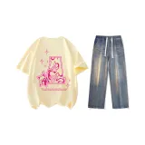 Set (Apricot Short-Sleeved+Nostalgic Blue Jeans)