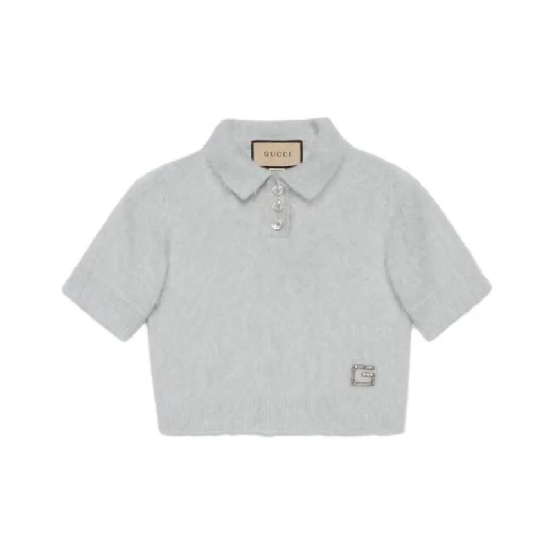 GUCCI Logo Embellished Cropped Polo Sweater-3