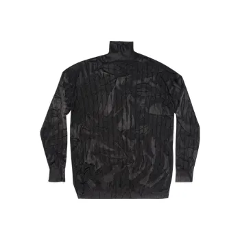 Balenciaga Creased Oversized Silk Rib Knit Turtleneck Black