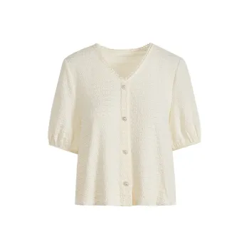 KUOSE Puff Sleeve T Shirt Women's Beige Apricot