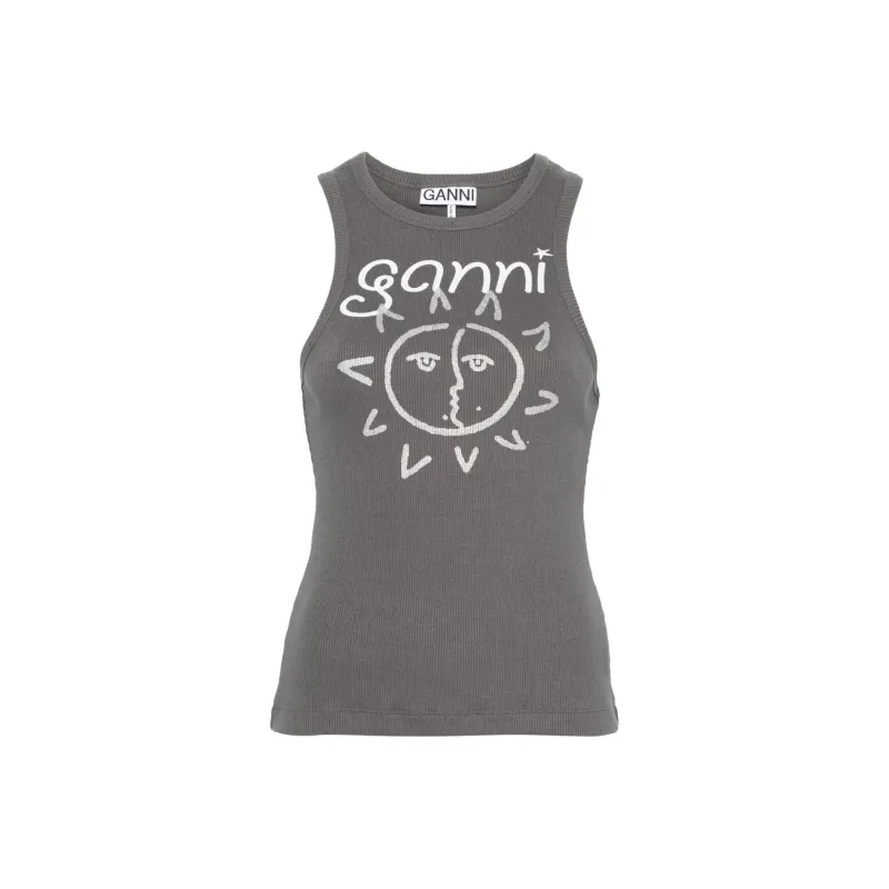 GANNI Sun print Ribbed Tank Top-0