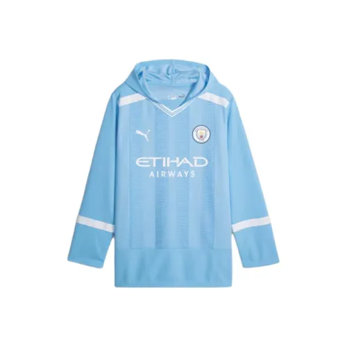 PUMA Manchester City Oversized Winter Football Jersey Soccer Jerseys Men's Light Blue