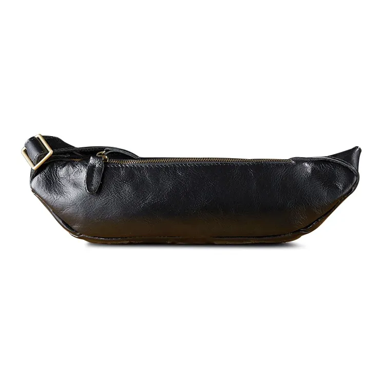 Simple&nature Vegetable Tanned Cow Leather Fanny Pack Unisex Black/Light Brown-1