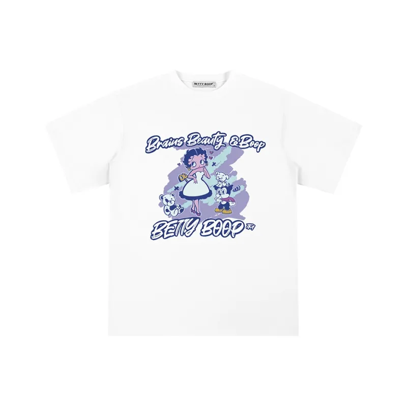 BETTY BOOP Drop Shoulder Sleeve T Shirt Unisex White-0