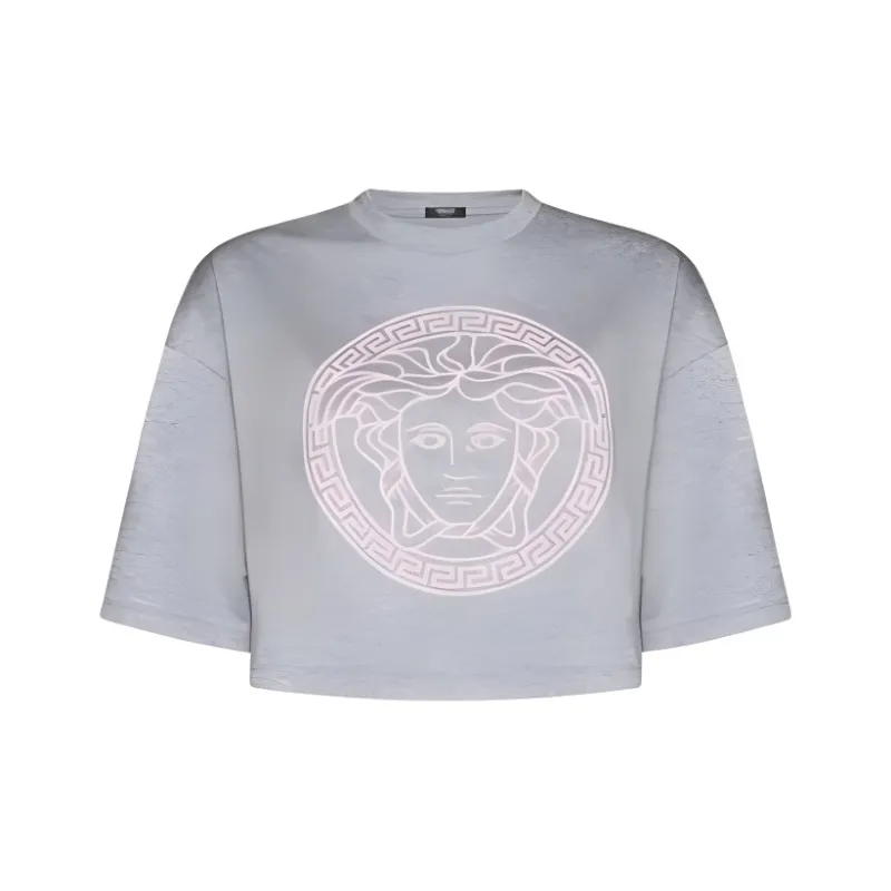 VERSACE Logo Printed Cropped T Shirt-0
