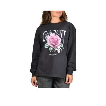 GANNI Rose Printed Long Sleeved T Shirt
