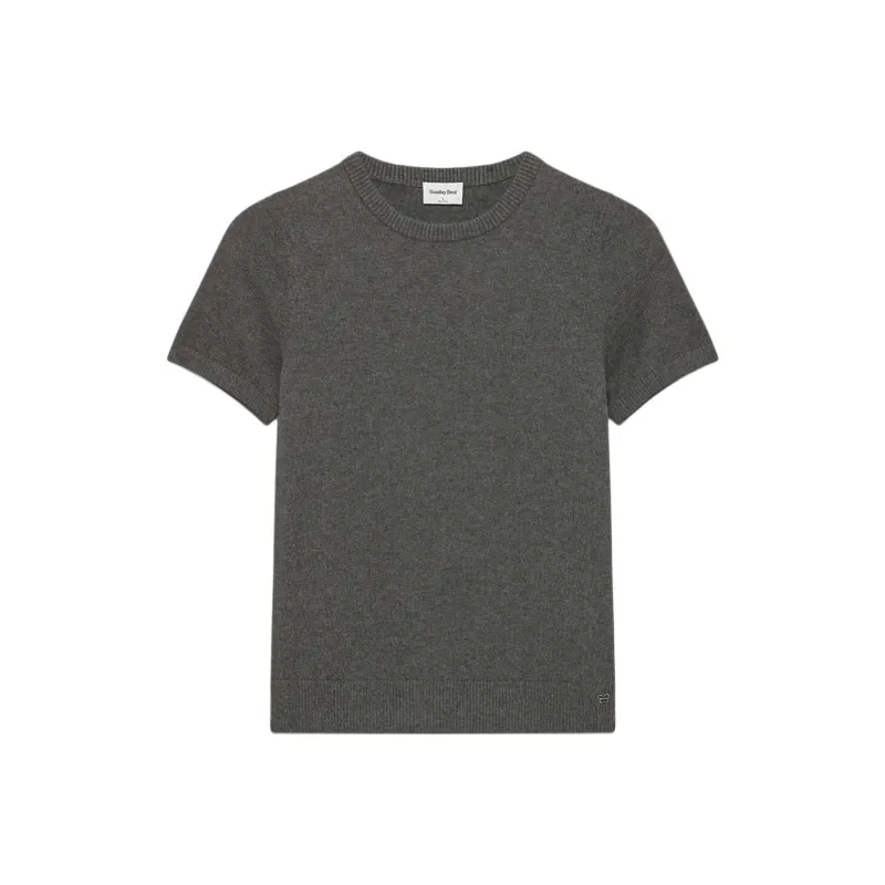 ARITZIA Sunday Best Malva Shortsleeve Sweater Sweater Women's Heather Charcoal/Stone Phoebe Zhennan Charcoal-0