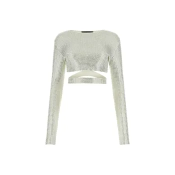 ANDREĀDAMO Cut Out Detailed Embellished Cropped Top