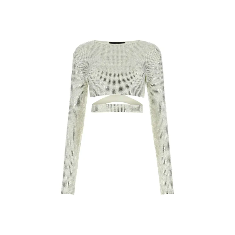 ANDREĀDAMO Cut Out Detailed Embellished Cropped Top-0