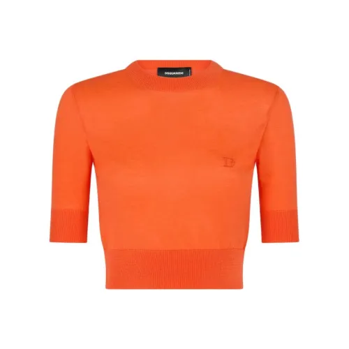 DSQUARED 2 D2 Cropped Short Sleeves Knit Pullover Sweater Women's Orange