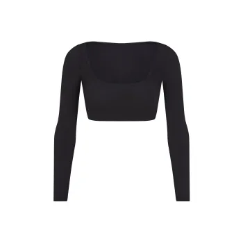 SKIMS COTTON JERSEY SUPER CROPPED LONG SLEEVE Crop Tops Women's ONYX/Onyx