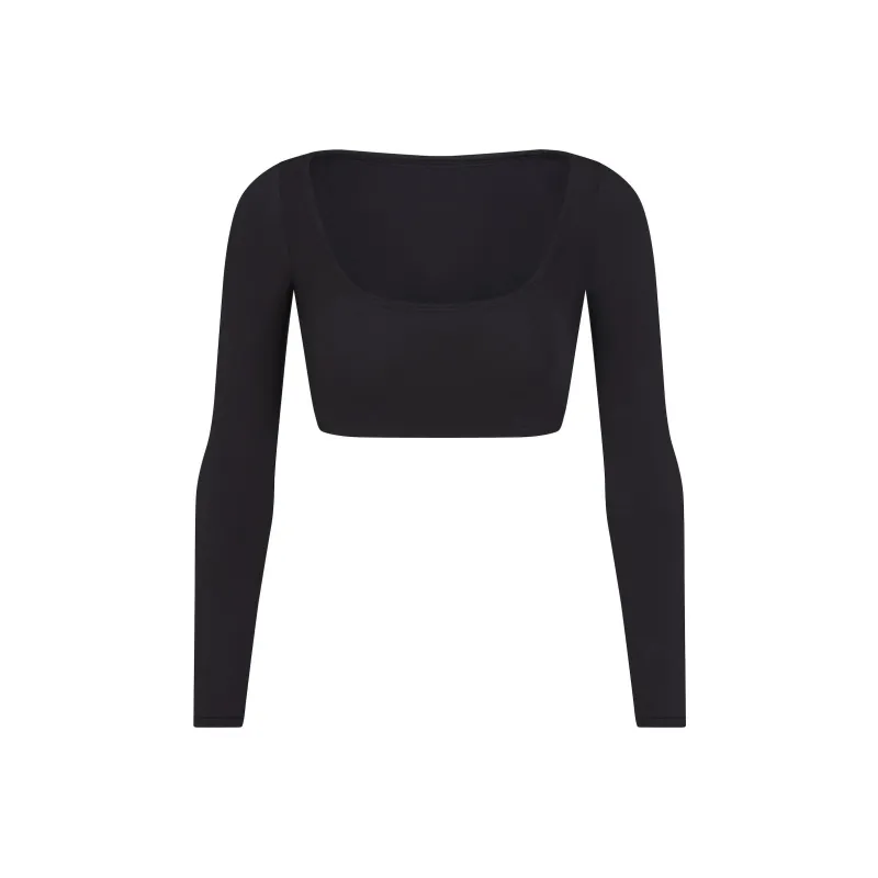 SKIMS COTTON JERSEY SUPER CROPPED LONG SLEEVE Crop Tops Women's ONYX/Onyx-0