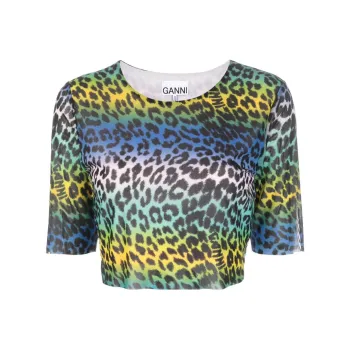 GANNI Printed Mesh Cropped T Shirt 'Multicolor'