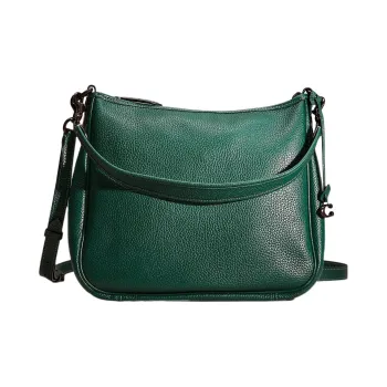 COACH Cary Pebbled Leather Crossbody One Shoulder Handbag Large Size Women's Dark Pine Wood Color