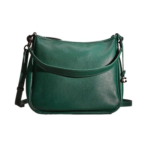 COACH Cary Pebbled Leather Crossbody One Shoulder Handbag Large Size Women's Dark Pine Wood Color