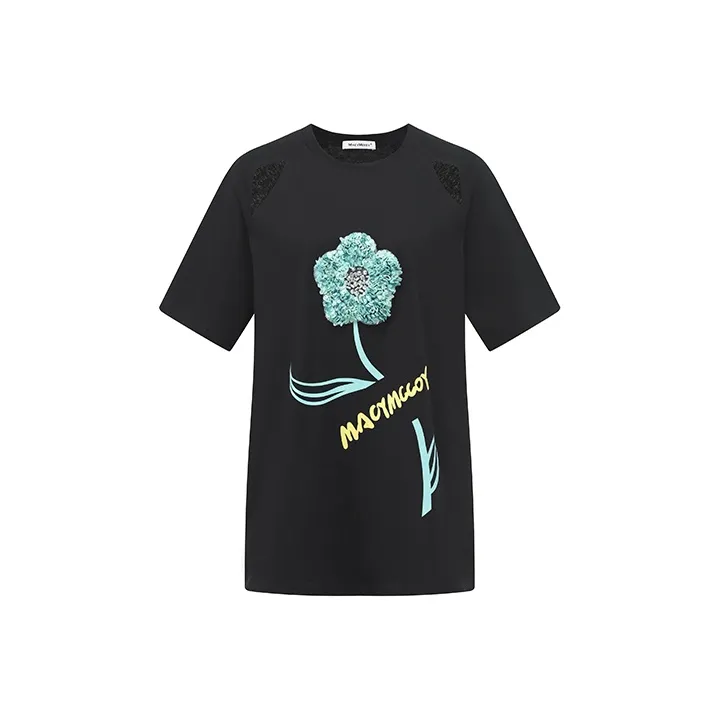 MacyMccoy Elbow-Length Sleeved T-Shirt Women's Black-0