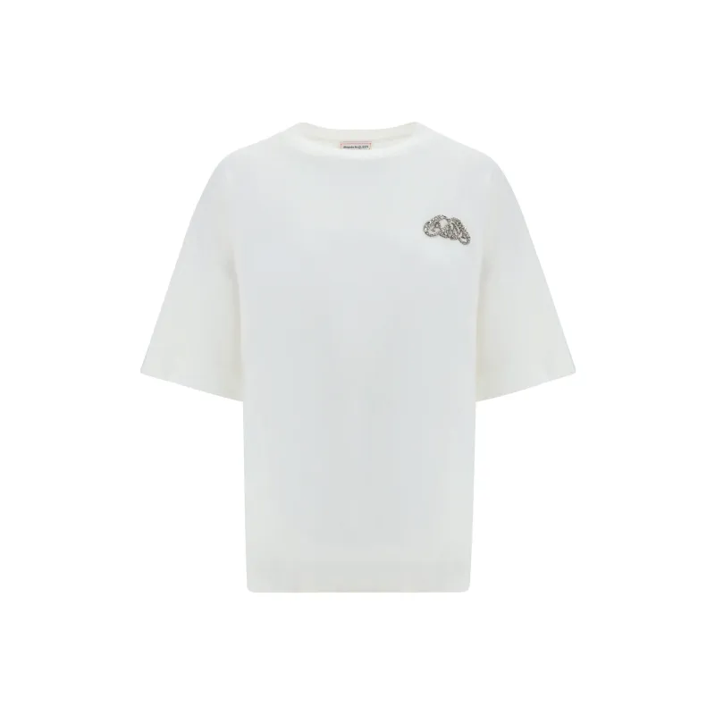 Alexander McQueen Seal Logo Embroidered Crewneck T Shirt-0