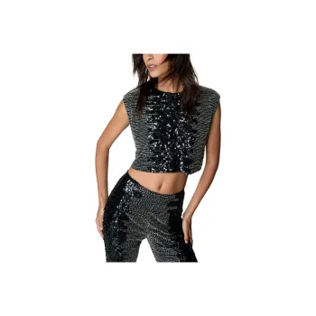 NASTY GAL Embellished Ombre Sequin Crop Top Crop Tops Women's Black