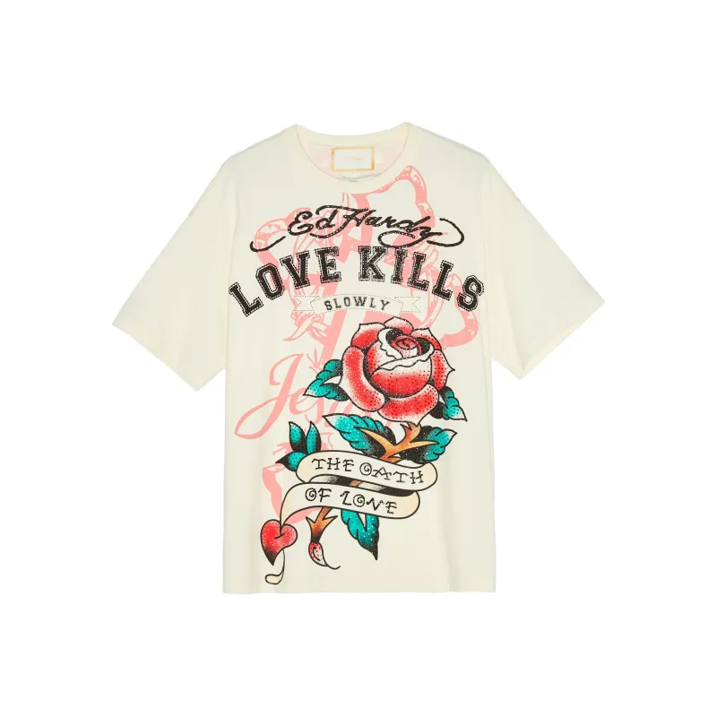 Ed Hardy FW22 T Shirt Women's Ivory White-0
