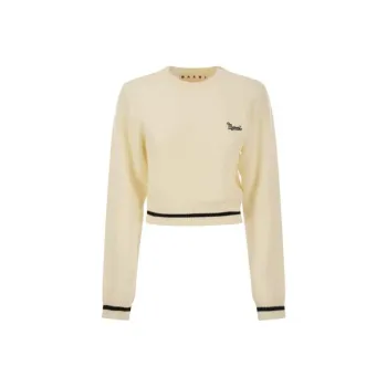 MARNI Logo Embroidered Crewneck Cropped Jumper