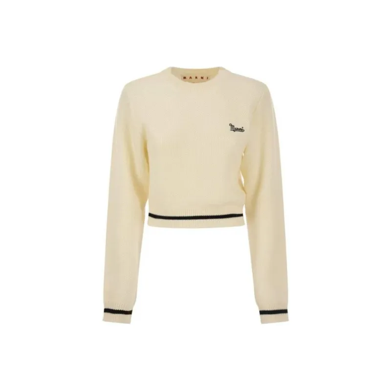 MARNI Logo Embroidered Crewneck Cropped Jumper-0