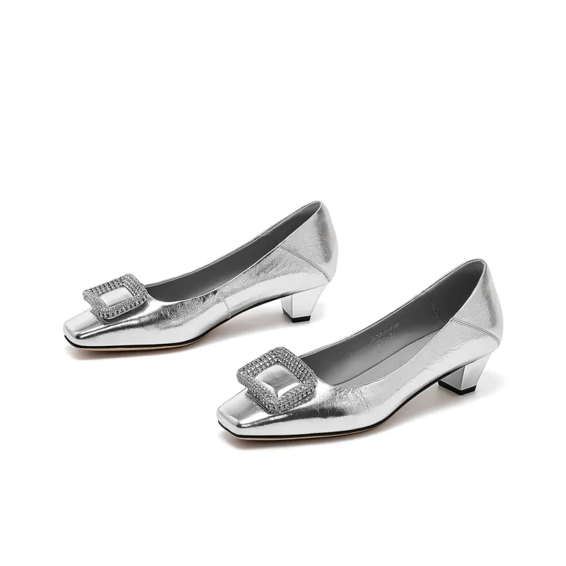 ELLE Chunky Heel High Heels 3.5cm Women's Silver-2