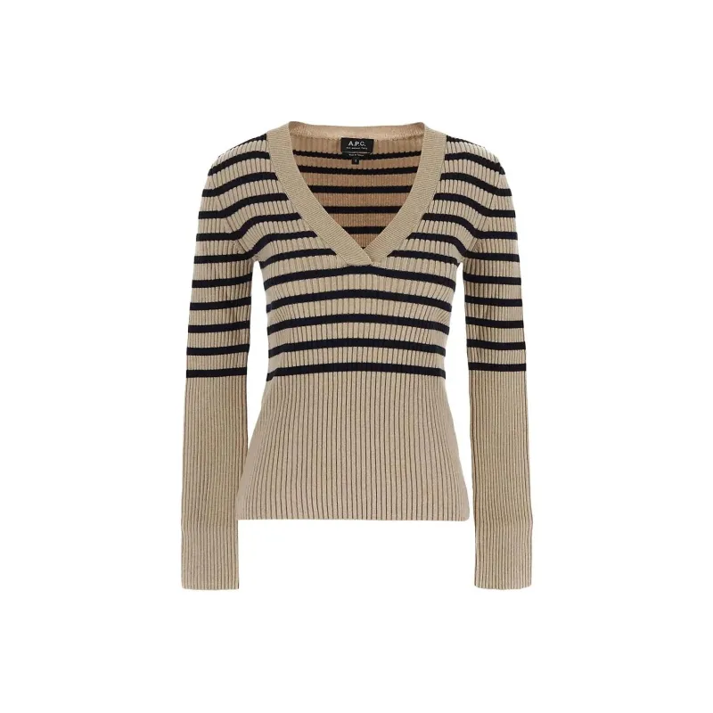 A.P.C V Neck Striped Knit Jumper-0