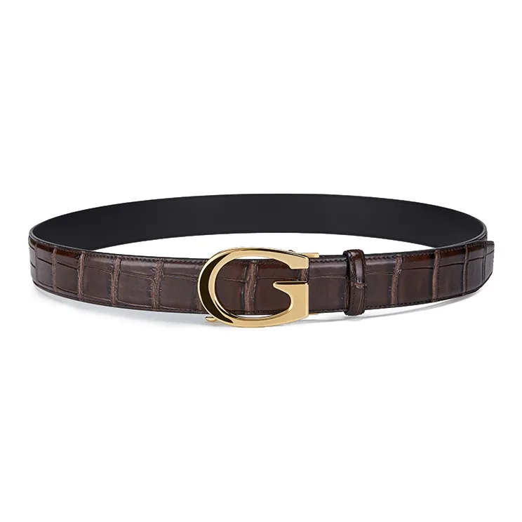 Jeccieziio Top Grain Cow Leather Belts Men's Gold, Silver Width 3.5CM-4