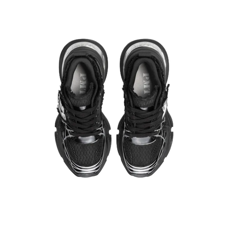 PMT Slip Resistant, Breathable, Lightweight, Height Increasing Low Top Chunky Sneakers Unisex White Black-16