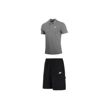 Nike Casual Sportswear Men Clothing Set Gray Top+Black Shorts