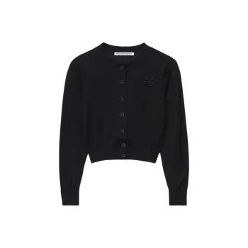 Alexander Wang Superfine Cropped Crewneck Cardigan Black