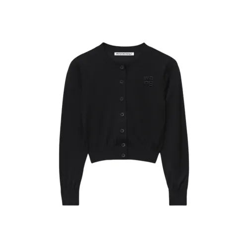Alexander Wang Superfine Cropped Crewneck Cardigan Black