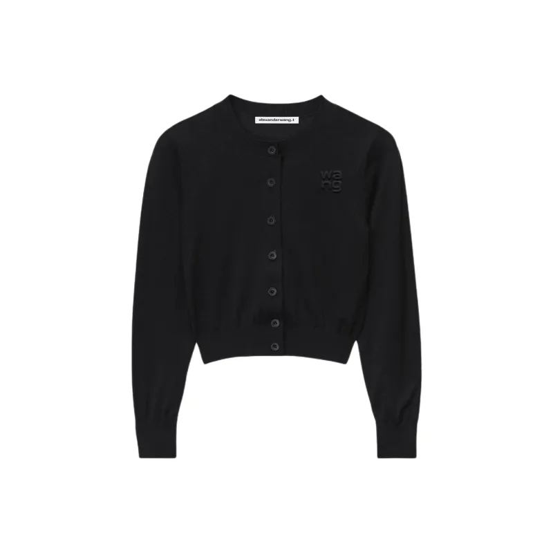 T By Alexander Wang Superfine Cropped Crewneck Cardigan Black-0
