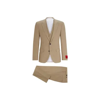 HUGO BOSS Three-Piece Slim-Fit Suit In Patterned Stretch Cloth Business Suits Men's Brown