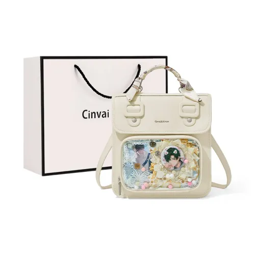 CinvaiKrose Synthetic Leather With PVC Backpack One Shoulder Crossbody Backpack Small Size Women's Cream White/Black