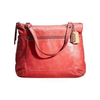 COACH POPPY Leather Tote Bag Shopping Bag One Shoulder Handbag Large Size Women's Camellia Color