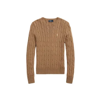 Polo Ralph Lauren Cable Knit Cotton Crewneck Sweater Women's Brown