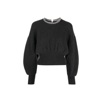 Alexander Wang Women's Crystal Trim Pullover Charcoal
