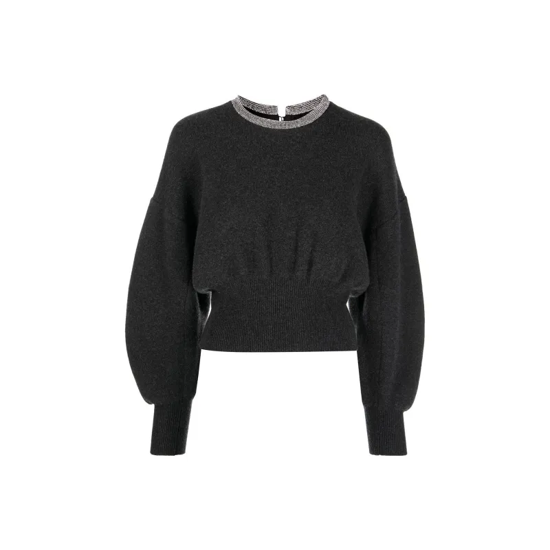 Alexander Wang Women's Crystal Trim Pullover Charcoal-0