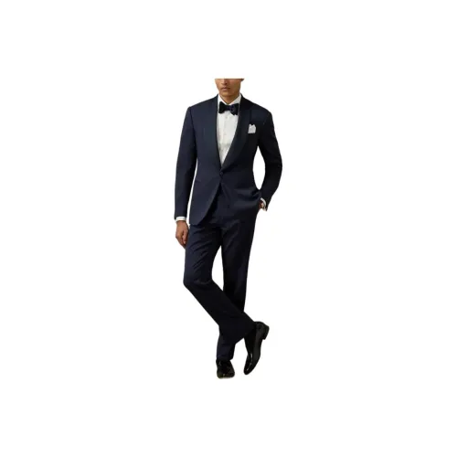 Polo Ralph Lauren Handmade Gabardine Shawl Tuxedo Business Suits Men's Blue