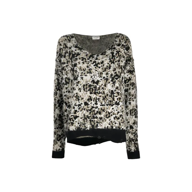 SAINT LAURENT Leopard Print Knit Sweater-0