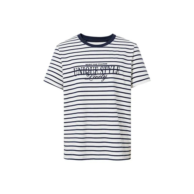 Hopeshow T Shirt Women's Navy Blue Stripes-0