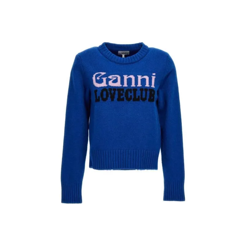 GANNI Logo Intarsia Knitted Crewneck Jumper-0