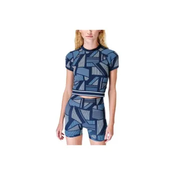 Sweaty Betty Nautical T-Shirt Women's Blue Stripes Plaid Embossed