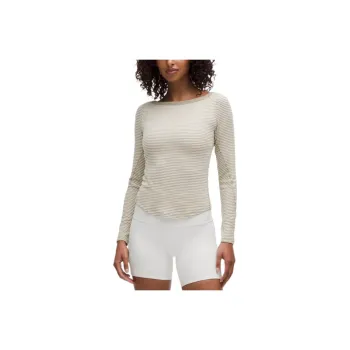 Lululemon Hold Tight T Shirt Women's Minute Stripes Light Ivory Transparent Oak