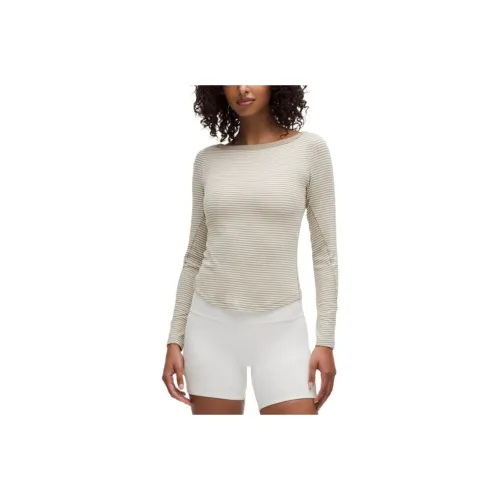 Lululemon Hold Tight T Shirt Women's Minute Stripes Light Ivory Transparent Oak