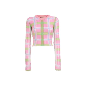 MARNI Fuzzy Wuzzy Printed Brushed Mohair V Neck Sweater 'Pink Gummy'