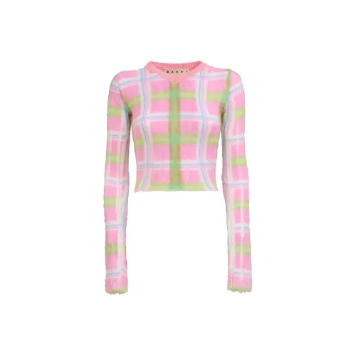 MARNI Fuzzy Wuzzy Printed Brushed Mohair V Neck Sweater 'Pink Gummy'
