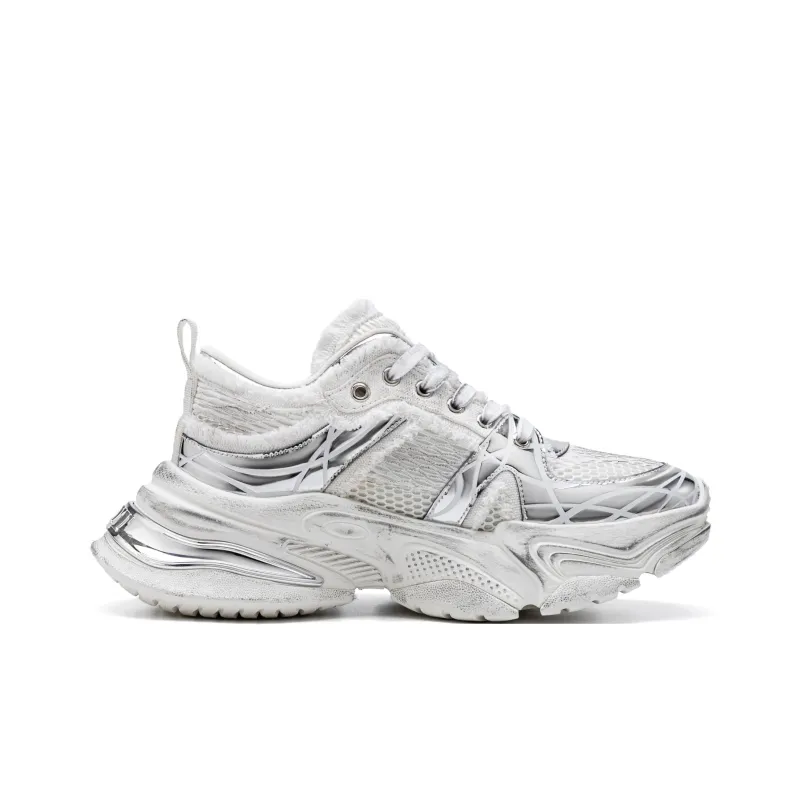 PMT Slip Resistant, Breathable, Lightweight, Height Increasing Low Top Chunky Sneakers Unisex White Black-8